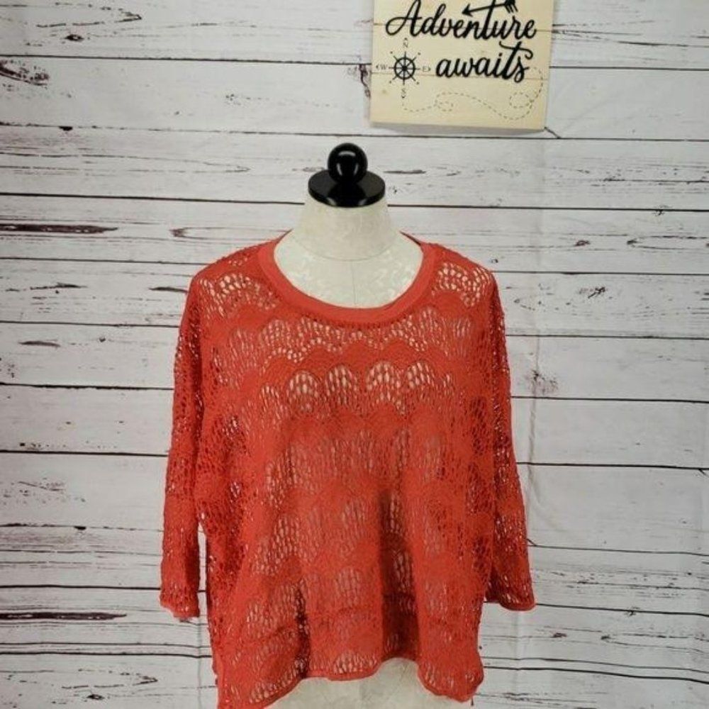 Chelsea‎ & Theodore burnt orange lace cutot blouse